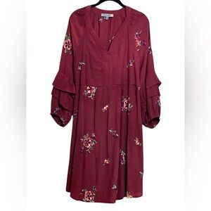 Beautiful Embroidered, Lined, Burgundy Floral Midi Dress Size XL